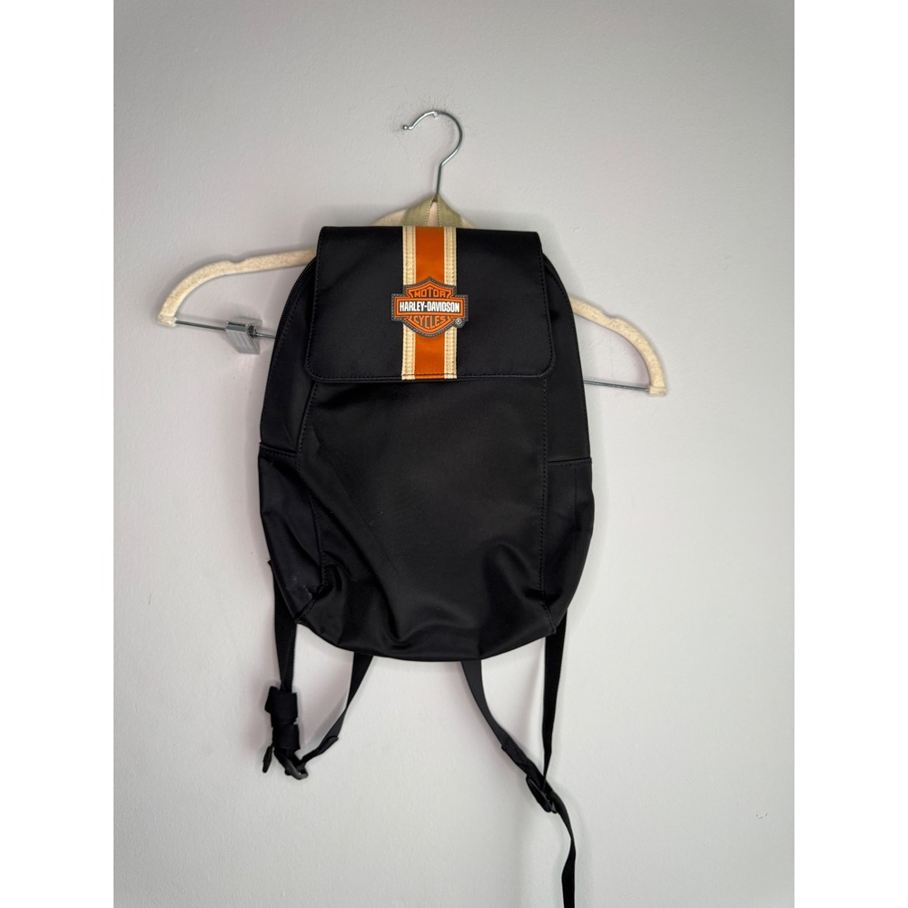 Harley-Davidson Mini Backpack Black Nylon Orange Racing Stripe Bar & Shield Logo